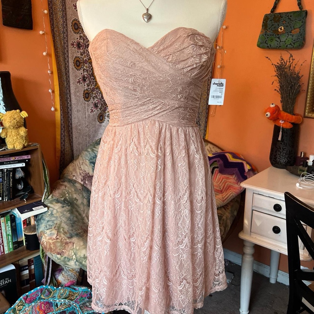 Charlotte Russe Pink Ruched A-line Strapless Dress